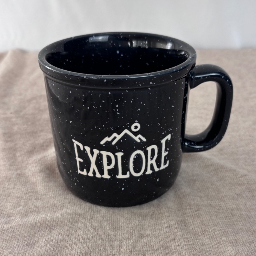 Hallmark Explore Navy Blue Speckled Campfire Ceramic Coffee Mug Mountain Graphic
